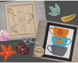 Fall Mugs Autumn Decor Fall colors Decor Porch DIY Paint kit #3103 - Multiple Sizes Available - Unfinished Wood Cutout Shapes