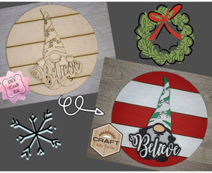Christmas Gnome Believe Christmas Craft Kit DIY Paint kit #3189 - Multiple Sizes Available - Unfinished Wood Cutout Shapes