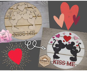 Kiss Me Sign | Valentine Crafts |DIY Craft Kits | Paint Party Supplies | #3196 - Multiple Sizes Available - Unfinished Wood Cutout Shapes