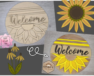 Welcome Sunflower Kit DIY Craft Kit #2309 - Multiple Sizes Available - Unfinished Wood Cutout Shapes