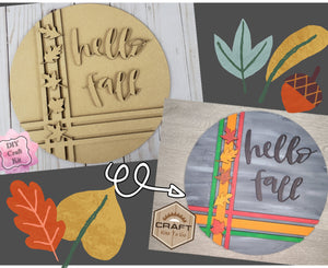 Hello Fall Fall colors Decor Porch DIY Paint kit #2290 - Multiple Sizes Available - Unfinished Wood Cutout Shapes