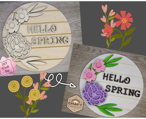 Hello Spring Paint Craft Kit Paint Party Kit #3072 - Multiple Sizes Available - Unfinished Wood Cutout Shapes