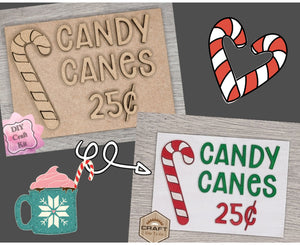 Candy Canes for Sale Christmas Decor DIY Paint kit #2806 - Multiple Sizes Available - Unfinished Wood Cutout Shapes