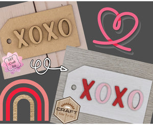 XOXO Tag Valentine DIY Craft Kit Valentine Paint Party Kit #2489 Multiple Sizes Available - Unfinished Wood Cutout Shapes