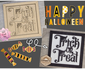 Trick or Treat Halloween Decor DIY Paint kit #3127 - Multiple Sizes Available - Unfinished Wood Cutout Shapes