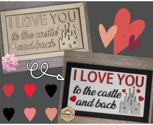 I love you to the Castle & Back Craft Kit Paint Kit Party Paint Kit #3286 - Multiple Sizes Available - Unfinished Wood Cutout Shapes
