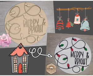 Merry & Bright Sign | Christmas Lights | Christmas Crafts | Holiday Activities | DIY Craft Kits | Paint Party Supplies | #3079