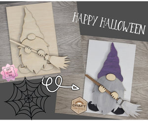 Halloween Gnome Witch Broom Halloween Decor Craft Kit DIY Paint kit #3275 - Multiple Sizes Available - Unfinished Wood Cutout Shapes