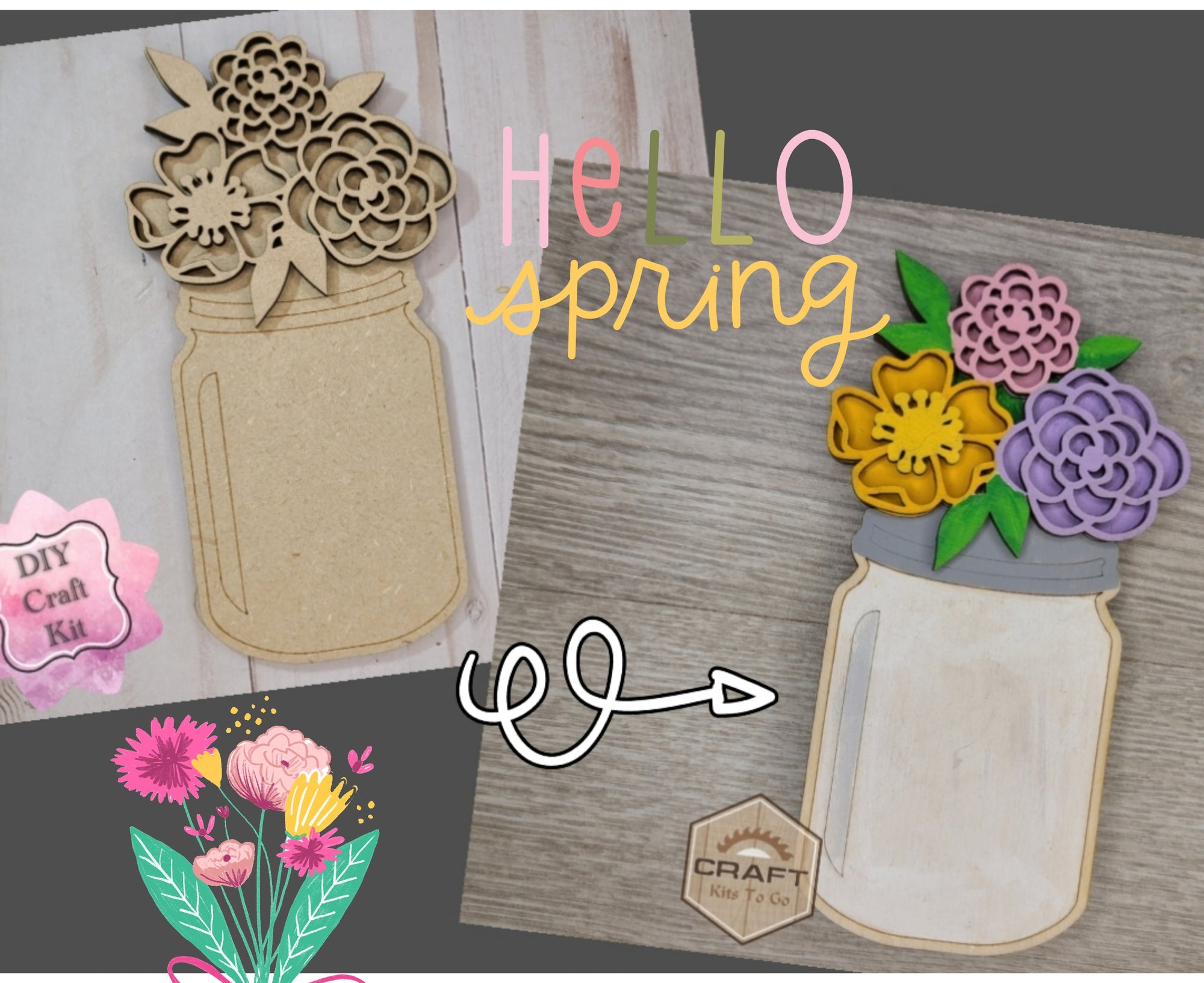 Jar of Spring Flowers Craft Kit Paint Kit Party Paint Kit #2746 - Mult ...