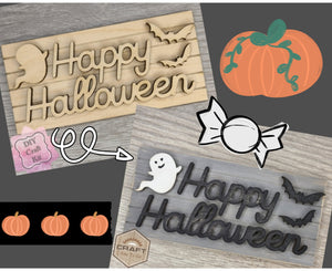 Happy Halloween Decor DIY Paint kit #3314 - Multiple Sizes Available - Unfinished Wood Cutout Shapes