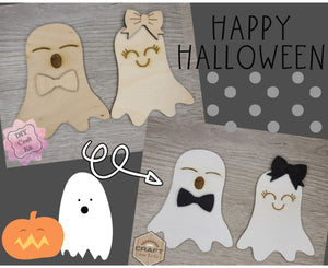 Ghost Couple Halloween Decor DIY Paint kit #3325 - Multiple Sizes Available - Unfinished Wood Cutout Shapes