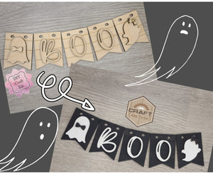 Boo Halloween Ghost Bunting Halloween Decor DIY Paint kit #3318 - Multiple Sizes Available - Unfinished Wood Cutout Shapes
