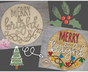 Mouse Merry & Bright Christmas Decor DIY Paint kit #3340 - Multiple Sizes Available - Unfinished Wood Cutout Shapes