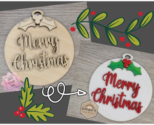 Merry Christmas Ornament Decor DIY Paint kit #3354 - Multiple Sizes Available - Unfinished Wood Cutout Shapes