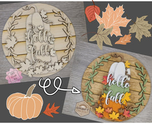 Hello Fall | Stacked Pumpkins | Fall time | Fall colors Décor | Porch Décor | Fall Crafts | DIY Craft Kits | Paint Party Supplies | #3367 - Multiple Sizes Available - Unfinished Wood Cutout Shapes