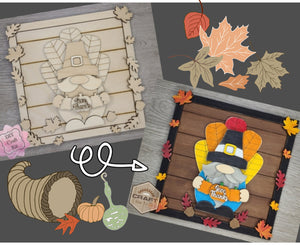 Thanksgiving Gnome Pumpkin Decor Fall colors Decor Porch DIY Paint kit #3362 - Multiple Sizes Available - Unfinished Wood Cutout Shapes
