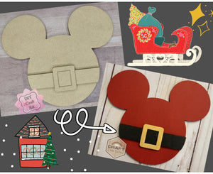 Mouse Home Interchangeable pieces SANTA BELT Christmas Decor #2221 - Unfinished Wood shape cutouts Paint kits