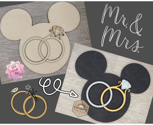 Mouse Home Interchangeable pieces WEDDING RINGS #2221 - Unfinished Wood shape cutouts Paint kits