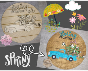 Spring is in the air Flower Truck Springtime Welcome Craft Kit Paint Kit Party Paint Kit #3388 - Multiple Sizes Available - Unfinished Wood Cutout Shapes