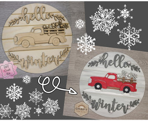 Winter Wonderland Truck Snow Snowing Antique Truck Welcome sign Winter Craft kit #3401 - Multiple Sizes Available - Unfinished Wood Cutout Shapes