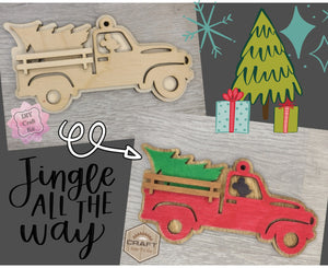 Mouse Christmas Truck Ornament Decor DIY Paint kit #3460 - Multiple Sizes Available - Unfinished Wood Cutout Shapes