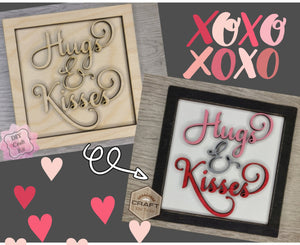 Hugs & Kisses | Valentine Crafts | DIY Valentine's Day Craft Kits | Valentine Paint Party Kit | #3111 Multiple Sizes Available - Unfinished Wood Cutout Shapes