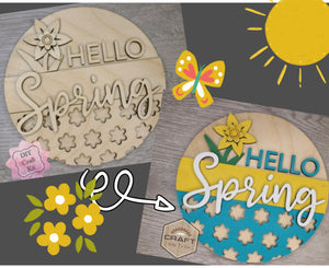 Hello Spring Sign | Daffodil | Springtime | DIY Craft Kits | Spring Crafts |  Paint Party Supplies | #3081 Wood Cutouts Wood Shapes