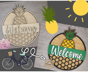 Pineapple Welcome Kit DIY Craft Kit Porch Sign #3118 - Multiple Sizes Available - Unfinished Wood Cutout Shapes