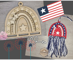 4th of July Macramé Craft Kit Paint Party Kit 4th of July #3584 - Multiple Sizes Available - Unfinished Wood Cutout Shapes