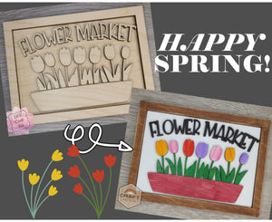 Flower Market Spring Springtime Flowers Paint Craft Kit Paint Party Kit #3278 - Multiple Sizes Available - Unfinished Wood Cutout Shapes
