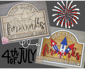 Old Glory Fireworks America USA Craft Kit Paint Party Kit 4th of July #3400 - Multiple Sizes Available - Unfinished Wood Cutout Shapes