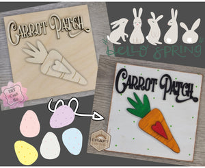Carrot Patch Easter Springtime Happy Easter Egg Easter Décor Easter Craft Kit for Adults #3668 - Multiple Sizes Available - Unfinished Wood Cutout Shapes