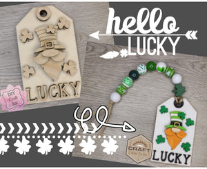 Lucky Gnome Tag St. Patrick's Day DIY Craft Kit Paint Party Kit #3624 Multiple Sizes Available - Unfinished Wood Cutout Shapes