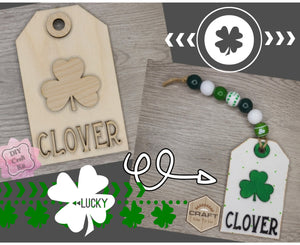 Clover Tag St. Patrick's Day Tag March 17th DIY Craft Kit Paint Party Kit #3652 Multiple Sizes Available - Unfinished Wood Cutout Shapes