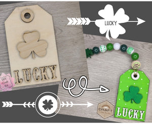 Lucky St. Patrick's Day Tag March 17th DIY Craft Kit Paint Party Kit #3650 Multiple Sizes Available - Unfinished Wood Cutout Shapes