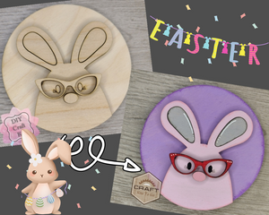 Nerdy Easter Bunny Round Easter Décor Easter DIY Craft Kit Paint Party Kit #3614 - Multiple Sizes Available - Unfinished Wood Cutout Shapes