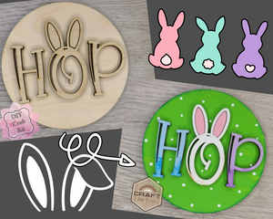Hop Easter Round Easter Décor Easter DIY Craft Kit Paint Party Kit #3606 - Multiple Sizes Available - Unfinished Wood Cutout Shapes