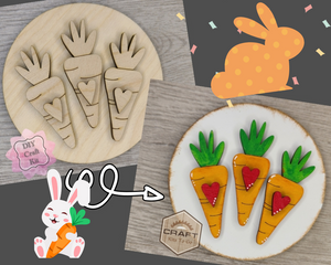 Easter Carrots Round Easter Décor Easter DIY Craft Kit Paint Party Kit #3607 - Multiple Sizes Available - Unfinished Wood Cutout Shapes