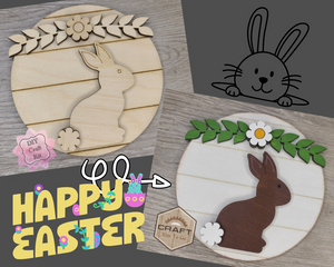 Chocolate Bunny Round Easter Décor Easter DIY Craft Kit Paint Party Kit #3675 - Multiple Sizes Available - Unfinished Wood Cutout Shapes