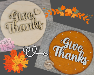 Give Thanks Round Thanksgiving Pumpkin Décor Fall colors Porch DIY Paint kit #3644 - Multiple Sizes Available - Unfinished Wood Cutout Shapes