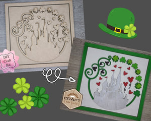 Mouse Castle Shamrock St. Patrick's day DIY Paint Party Craft Kit #3253 - Multiple Sizes Available - Unfinished Wood Cutout Shapes