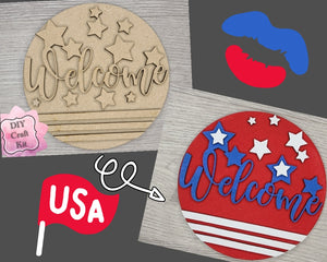 Patriotic Welcome Sign | 4th of July Decor | Patriotic Decor | 4th of July Crafts | DIY Craft Kits | Paint Party Supplies | #2921