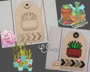 Succulent Tag Craft DIY Paint Party Kit Craft Kit for Adults #2615 - Multiple Sizes Available - Unfinished Wood Cutout Shapes