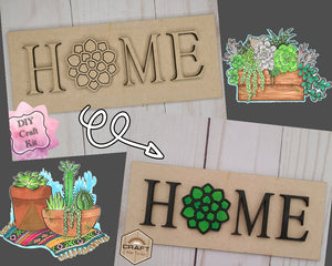 Succulent Home Sign Craft DIY Paint Party Kit Craft Kit for Adults #2616 - Multiple Sizes Available - Unfinished Wood Cutout Shapes