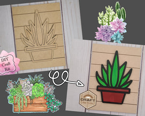 Succulent Craft DIY Paint Party Kit Craft Kit for Adults #2620 - Multiple Sizes Available - Unfinished Wood Cutout Shapes