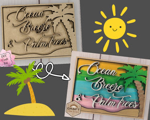 Ocean Breeze, Palm Trees Party Kit Tropical Hawaii #2593 - Multiple Sizes Available - Unfinished Wood Cutout Shapes