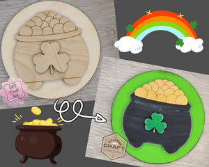 Pot of Gold St. Patrick's Day Lucky DIY Craft Kit Paint Party Kit #3663 Multiple Sizes Available - Unfinished Wood Cutout Shapes