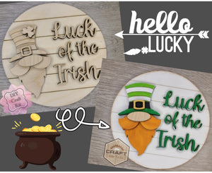 Luck of the Irish St. Patrick's Day Gnome Lucky DIY Craft Kit Paint Party Kit #3627 Multiple Sizes Available - Unfinished Wood Cutout Shapes