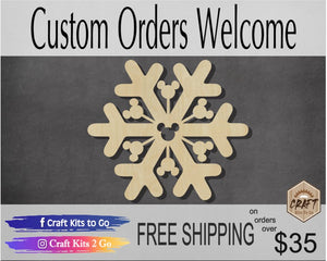 Mouse Snowflake Design #10 Cutout #3332 - Multiple Sizes Available - Unfinished Wood Cutout Shapes