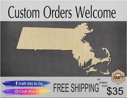 Massachusetts State wood shape wood cutouts State Cutouts DIY Paint kit #1732 - Multiple Sizes Available - Unfinished Wood Cutout Shapes